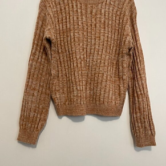 BLANK NYC BLANKNYC Heather Ribbed Crewneck Sweater Tan Brown White Marled Winter - Picture 5 of 14